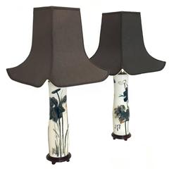 Pair of French Chinoiserie Style Hand-Painted Porcelain Lamps
