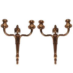 Pair of Vintage French Bronze Classical Wall-Mounted Candelabras 7