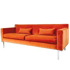 Orange Velvet Theatre Sofa by Ted Boerner