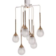 1960 Brass & Pressed glass attributed to Orrefors Chandelier