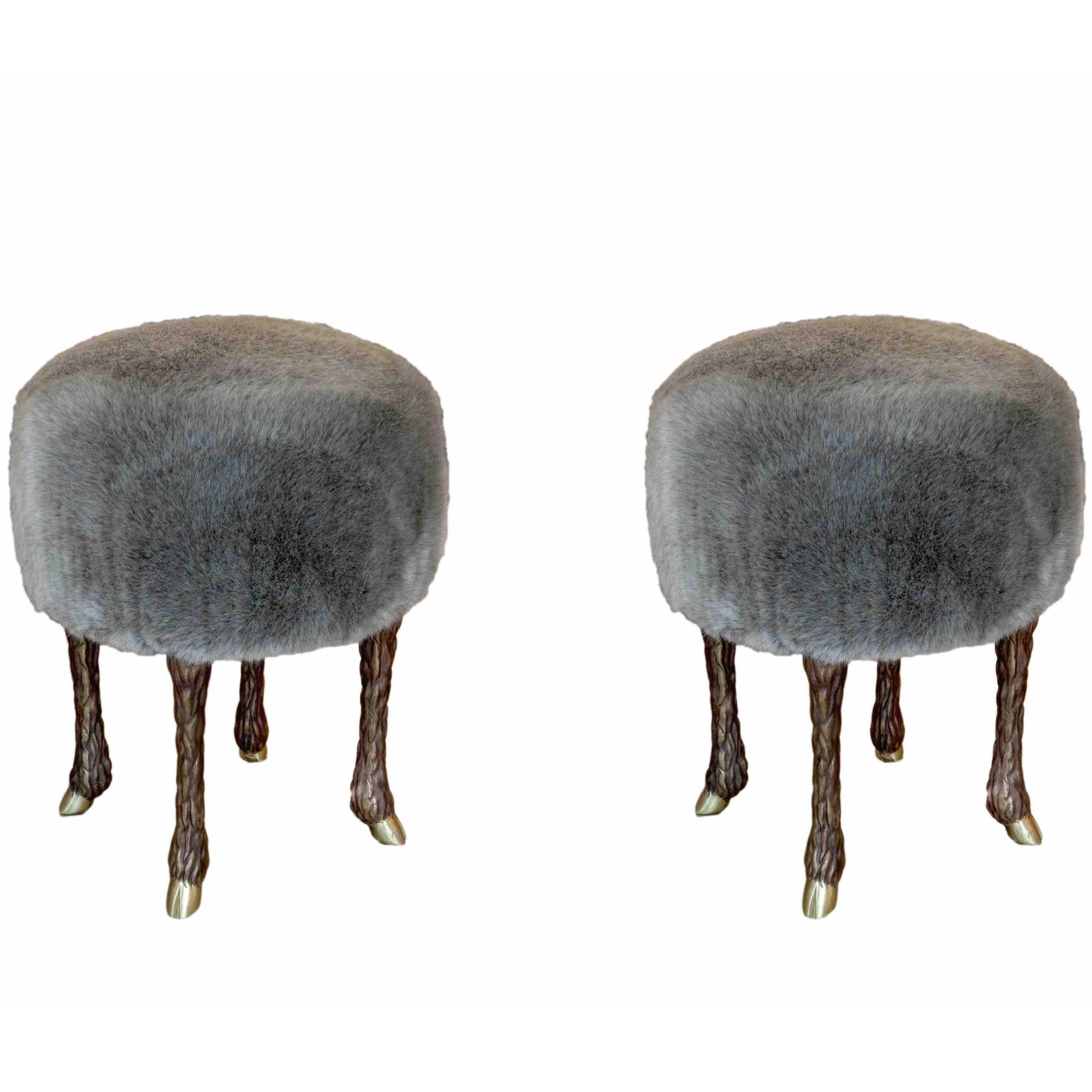 Pair of "Pieds De Bouc" Stools by Marc Bankowsky For Sale
