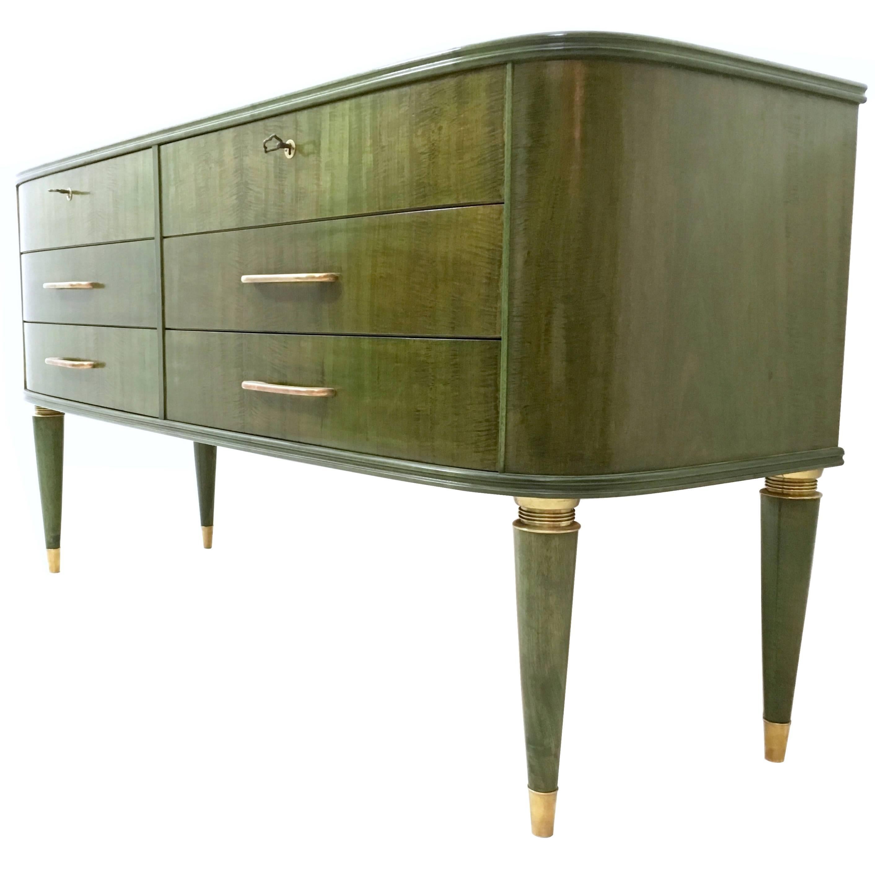 Italian Dyed Maple Dresser with a Black Opaline Glass Top, 1940s