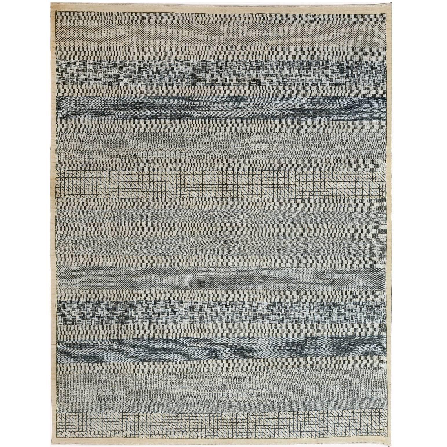 Orley Shabahang "Rain" Contemporary Persian Rug, Blue and Cream, 8' x 10' For Sale