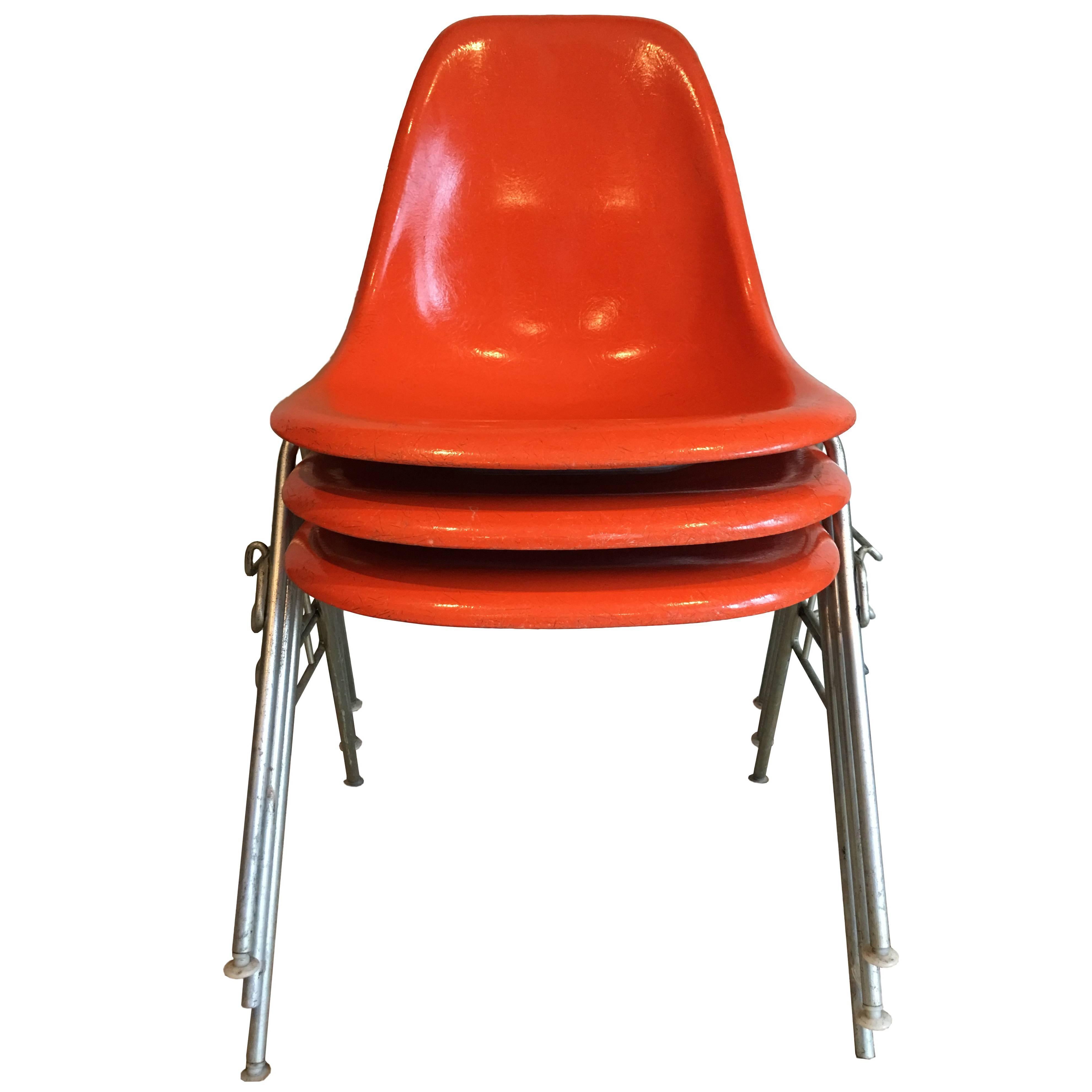 18 Orange DSS Herman Miller Eames Vintage Fiberglass Chairs