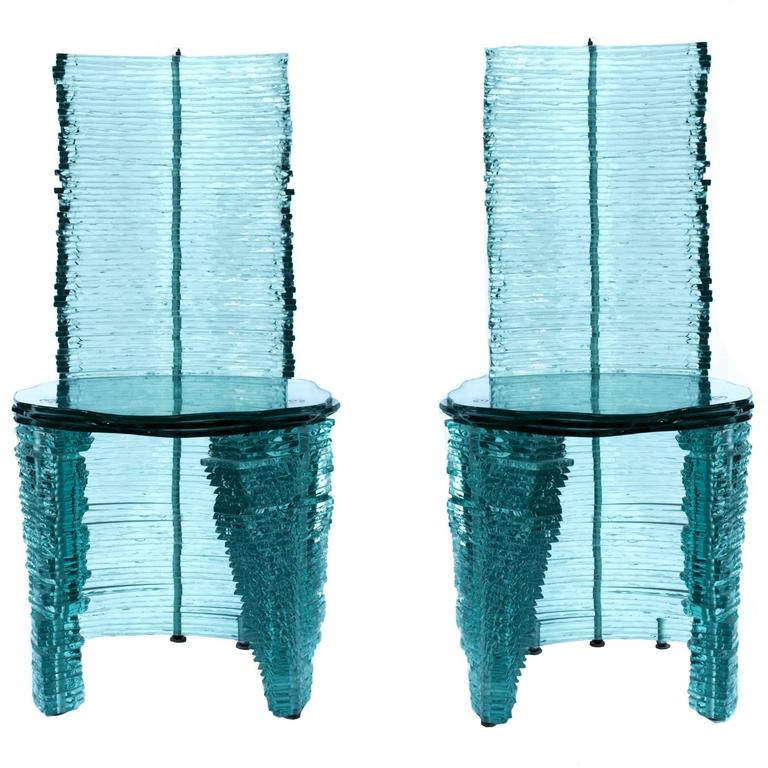 Pair of Vintage Glass Chairs For Sale at 1stDibs