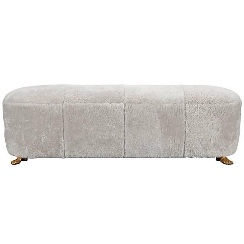 Foot Bench in Shearling Upholstery For Sale