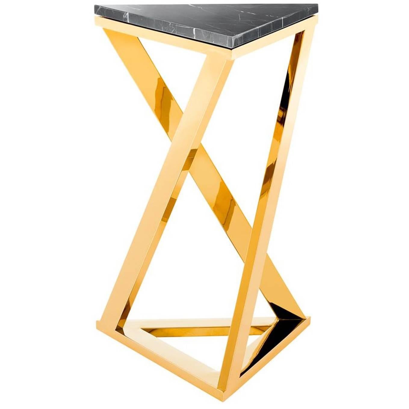 Ellipse Side Table in Gold Finish with Black Marble