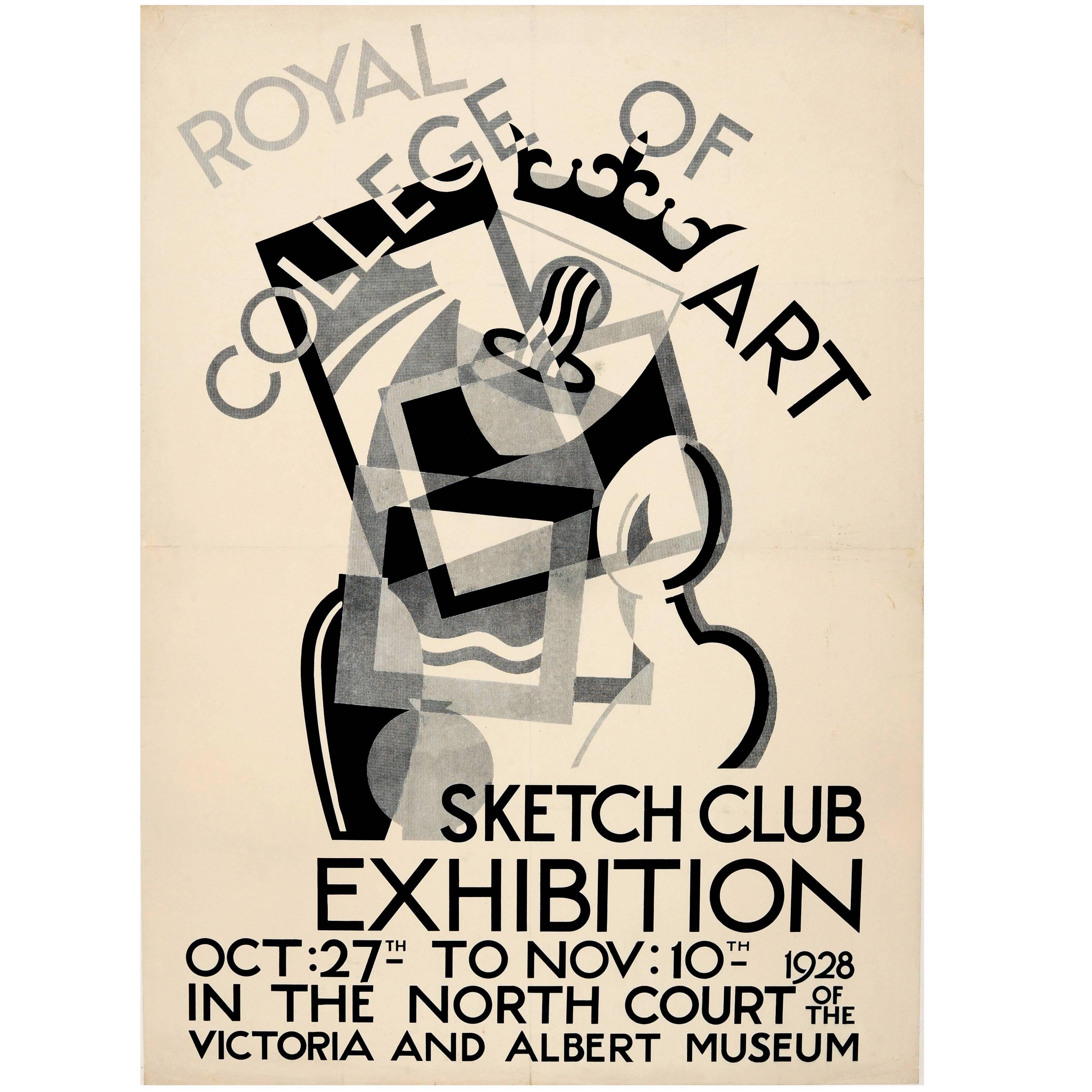 Original Vintage Royal College of Art Sketch Club Exhibition Poster V&A Museum
