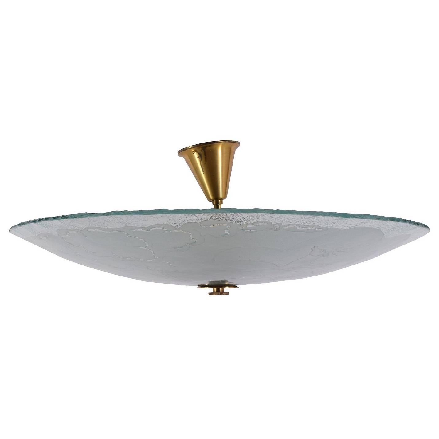 Large Orrefors Glass Art Deco Fixture For Sale