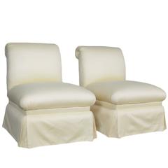 Vintage Pair of Donghia Slipper Chairs in Original White Vice Versa Fabric