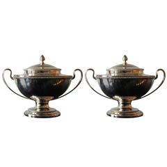 Antique Pair of Augustin Le Sage George III Sterling Silver Tureens, 18th Century