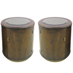 Pair of Mirror Inset Drum Bedside End Tables