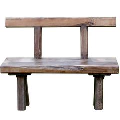 Primitive Antique Rustic Oak Bench with Backrest from Belgium, circa 1910