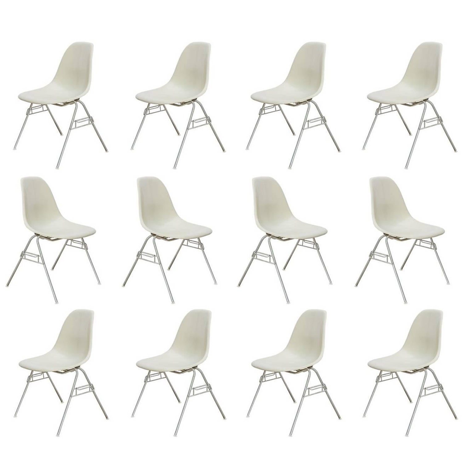 Eames Parchment Shell Chairs On Stacking Base For Sale At 1stdibs