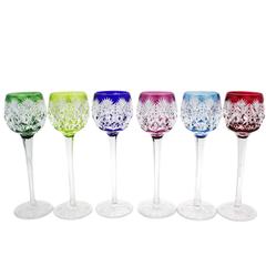 Rare Set of 12 Signed St. Louis Jewel Tone Overlay Cut to Clear Goblets