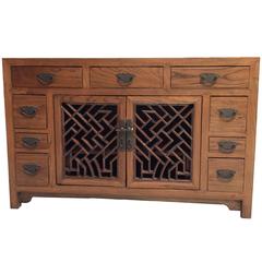 Solid Wood Asian Chest with Antique Lattice Work