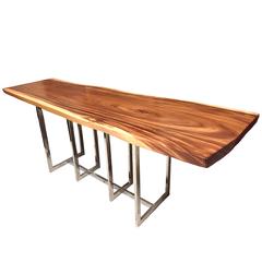 Live Edge Single Slab Wood Table with Chrome Base