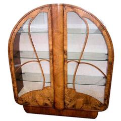 English Original 1930s Art Deco Walnut Display Cabinet