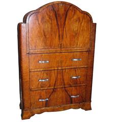 1930s Art Deco Burl Walnut Cloud Bureau