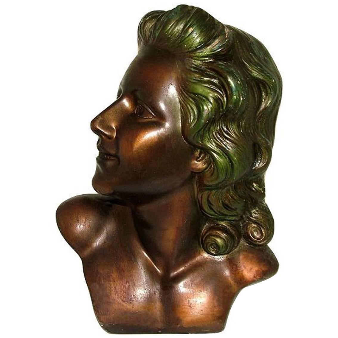 Beautiful Art Deco, French Bust of a Young Woman For Sale