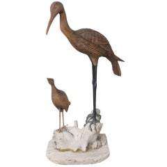 Carved Statue of Perched Crane and Duck