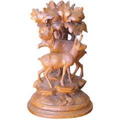 Black Forest Style Carved Statue of Deer