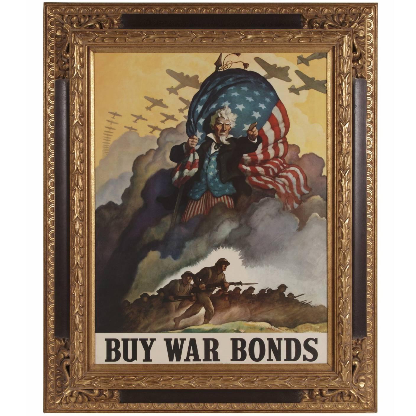 Striking and Rare WWII Poster by N.C Wyeth, with a Windswept Image of Uncle Sam