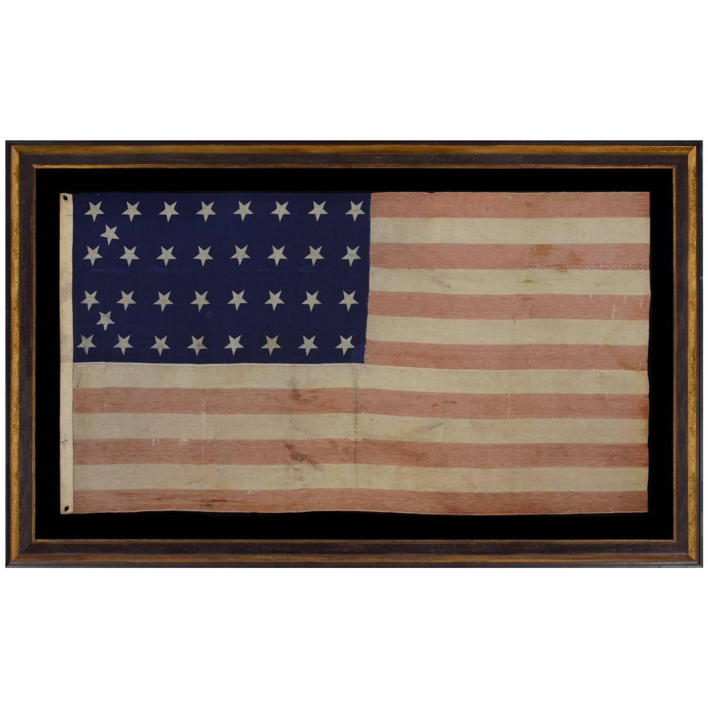 34 Star Civil War Period Flag with Unusual Woven Stripes and Press Dyed Stars