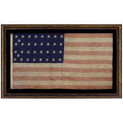 Antique 34 Star Civil War Period Flag with Unusual Woven Stripes and Press Dyed Stars