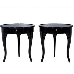 Pair of Round Black Lacquered Side Tables
