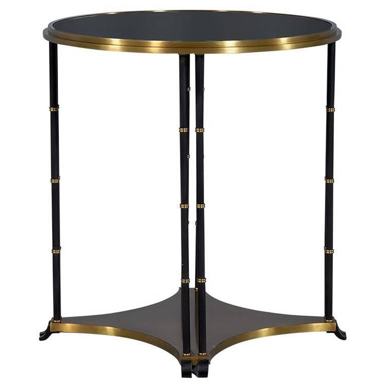 Black Round End Table with Brass Accents at 1stDibs