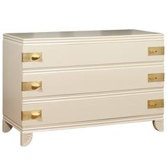 Gorgeous Restored Three-Drawer Chest by Widdicomb in Cream Lacquer 12