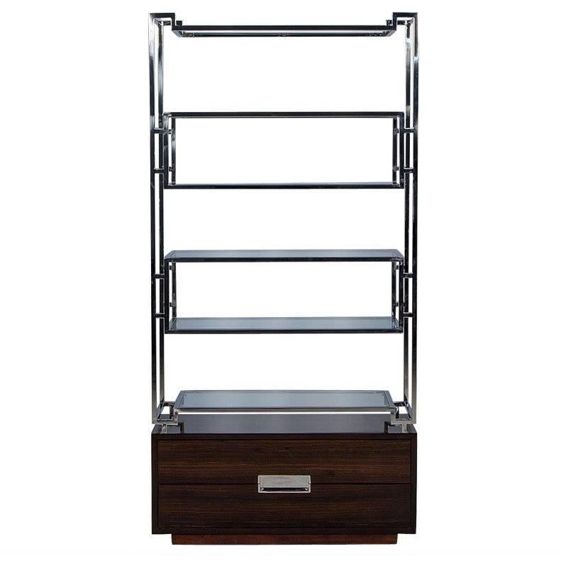 Geometric Stainless Steel Etagere with Macassar Base