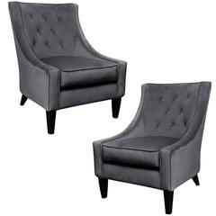 Pair of Charcoal Grey Velvet Lounge Chairs 1
