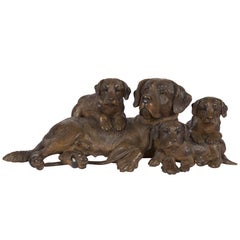 Swiss "Black Forest" Carved Dog Group, by Walter Mader, circa 1900