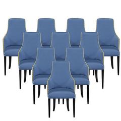 Set of Ten Carrocel Custom Blue Parsons Chairs