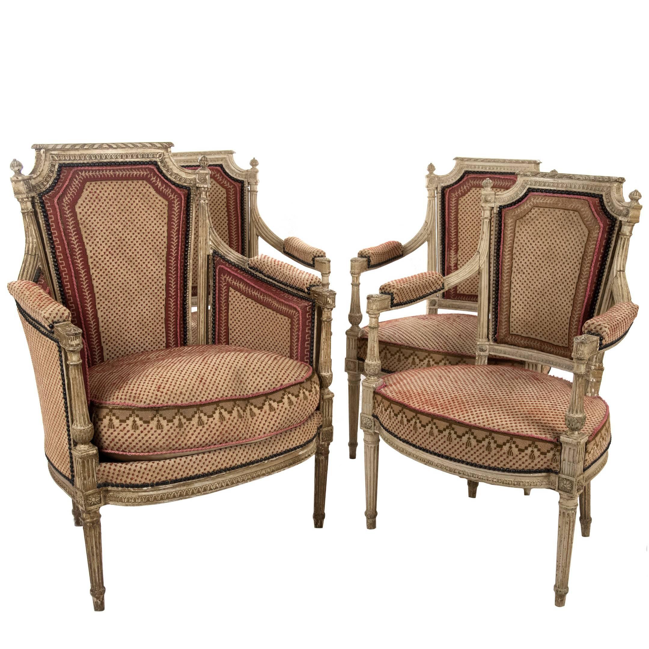 Two Pairs of Period Louis XVI Armchairs For Sale