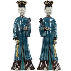 Antique Pair of Porcelain Figurines of the Chinese Immortal God Lu