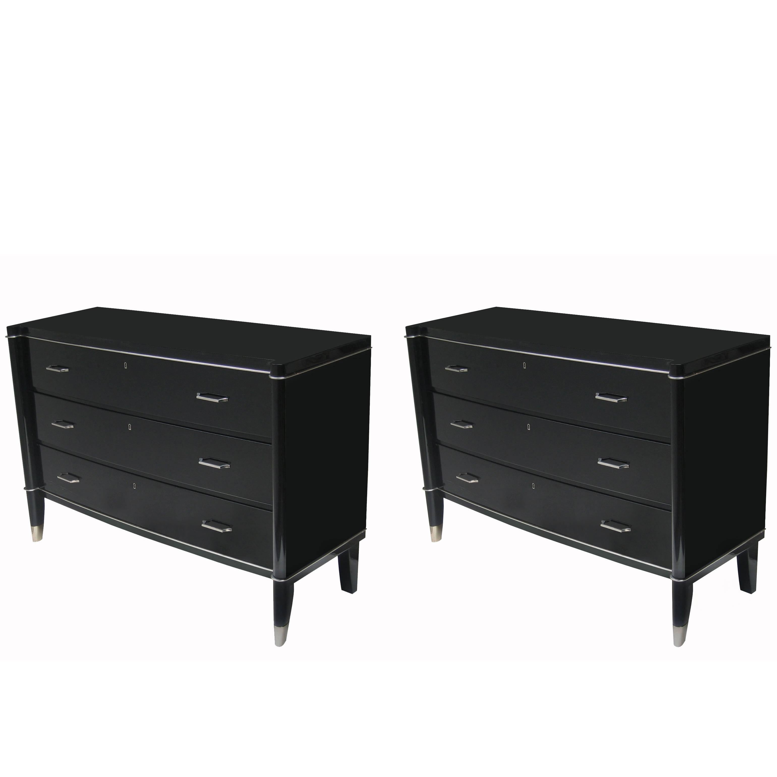Pair of Art Deco Black Lacquer Chests by De Coene Frères