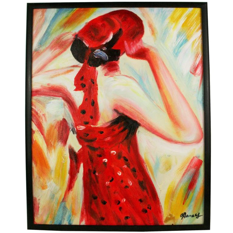 Fashionable Red Acrylic Painting For Sale at 1stdibs