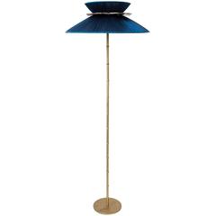 Daisy Standing Floor Lamp Silk Zaphir Shade Bamboo Brass Body Silvered Glass 3