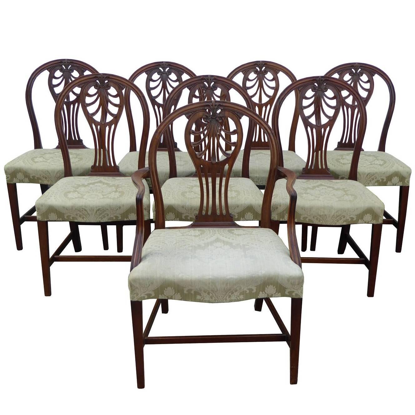 Set of Eight Georgian Style Solid Mahogany Dining Chairs