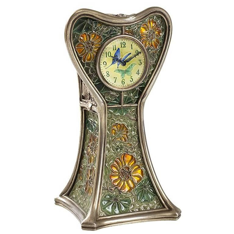 Eugène Feuillâtre Silver and Plique-à-Jour Enamel "Capucines" Desk Clock 