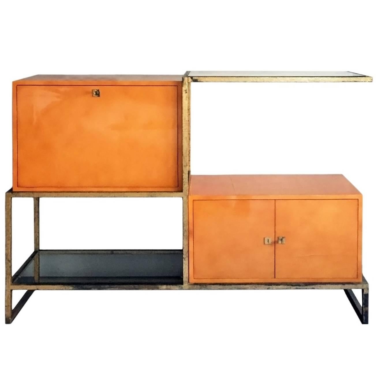 Exceptional Lacquer and Gilt Iron Secretary Cabinet by Roger and Robert Thibier For Sale