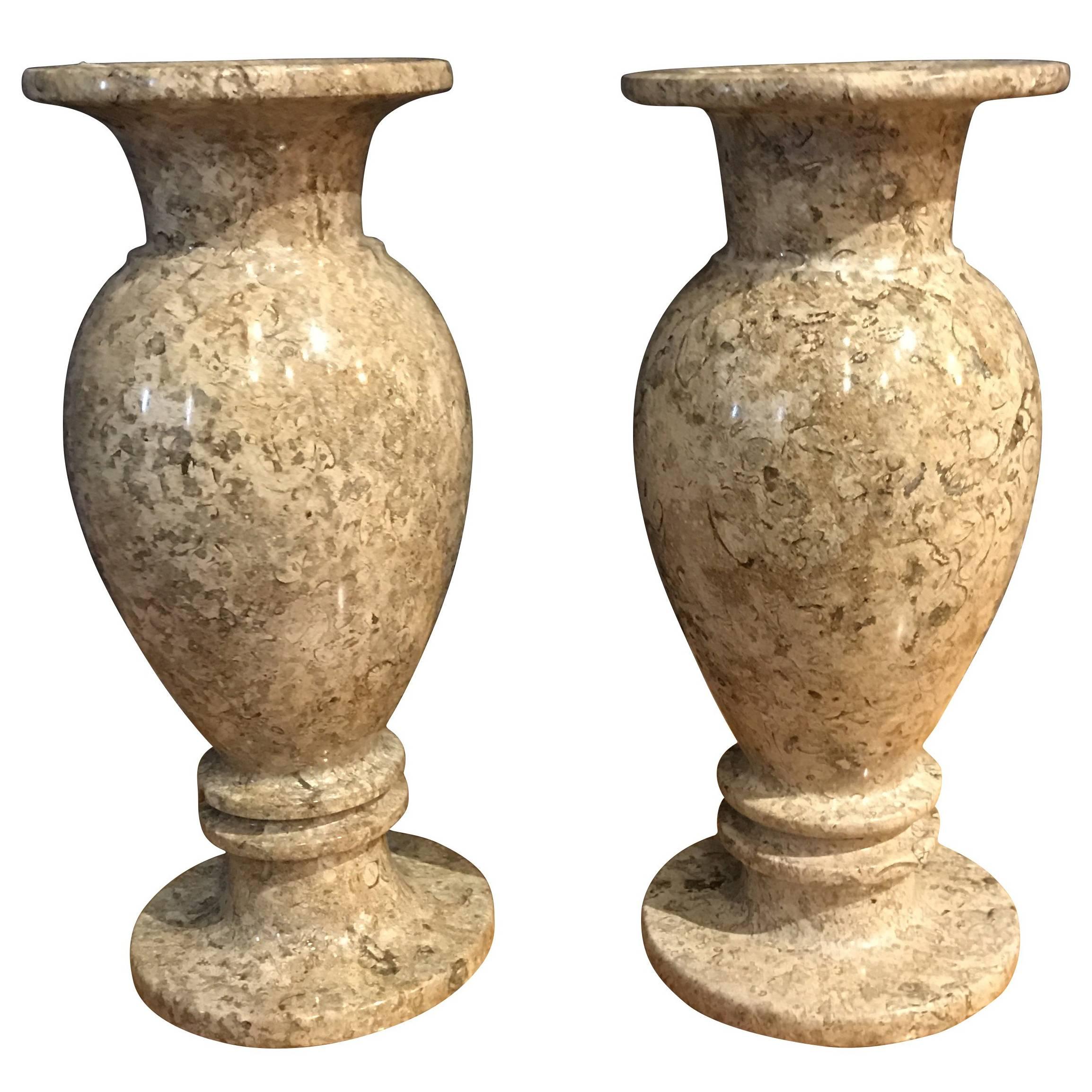 Pair of Travertine Vases, Brazil, Contemporary
