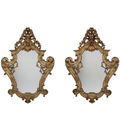 Pair of Venetian Lacca Povera and Polychrome Giltwood Mirrors