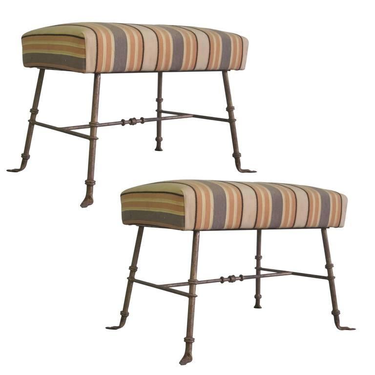 Pair of French, 1940s Gilt Iron Benches/Stools Attributed to Marc Duplantier