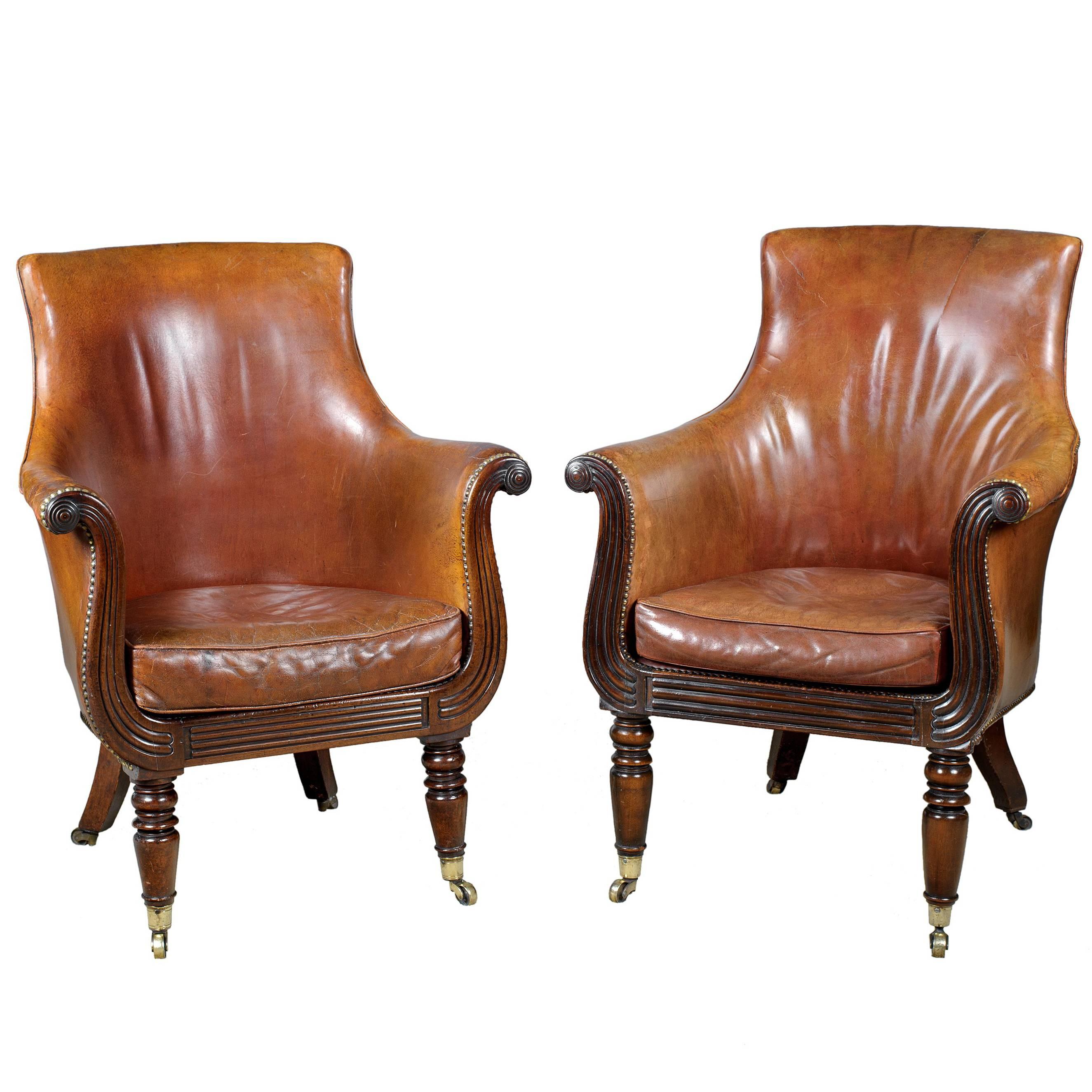 Pair of Gillows Regency Mahogany Library Armchairs For Sale