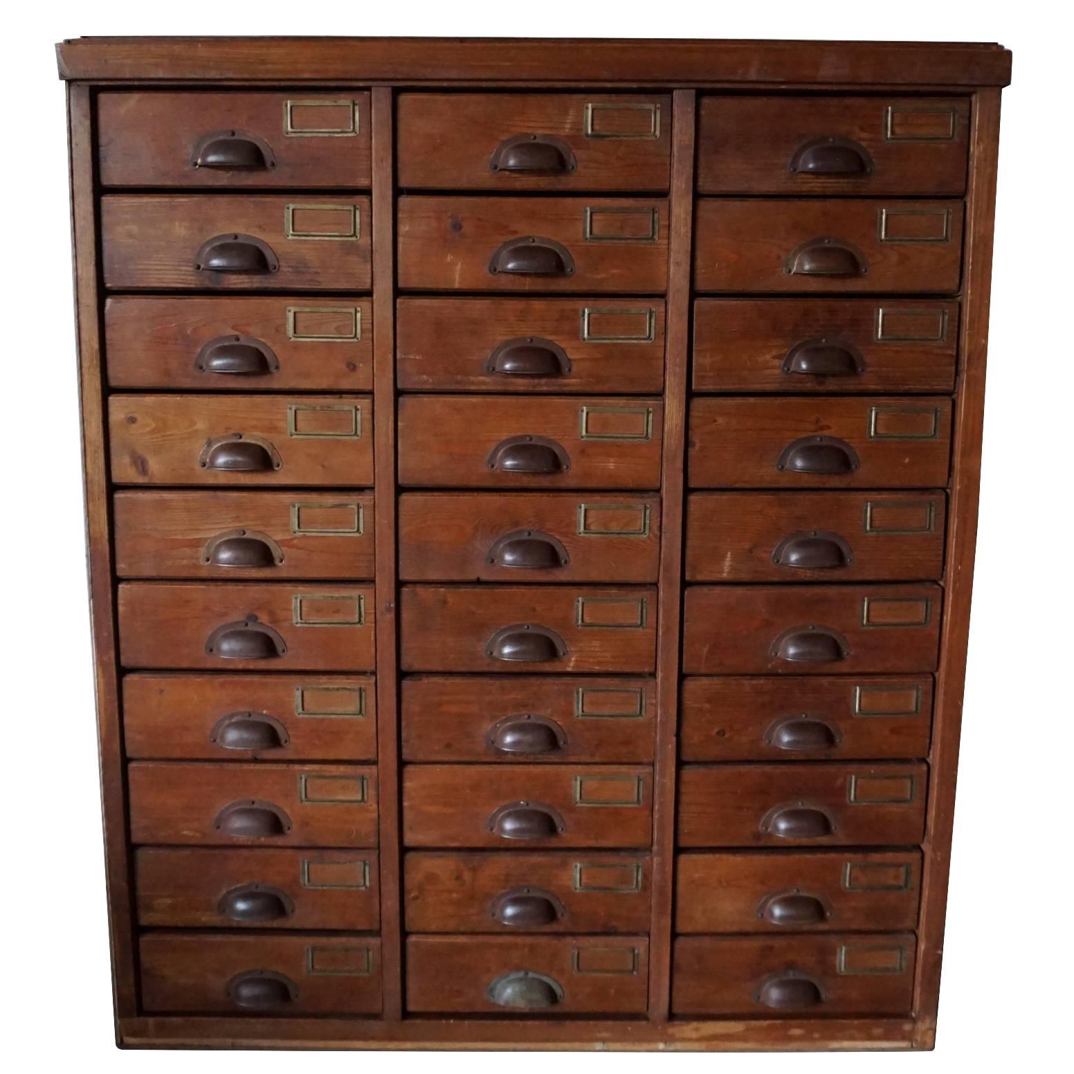 German Pine Apothecary Bank of Drawers, 1930s