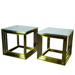 Matched Pair of Brass and Stainless End Tables